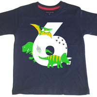 Navy Dino Birthday Bash Children's T-Shirt with White, Green and Yellow Print