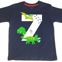 Navy Dino Birthday Bash Children's T-Shirt with White, Green and Yellow Print