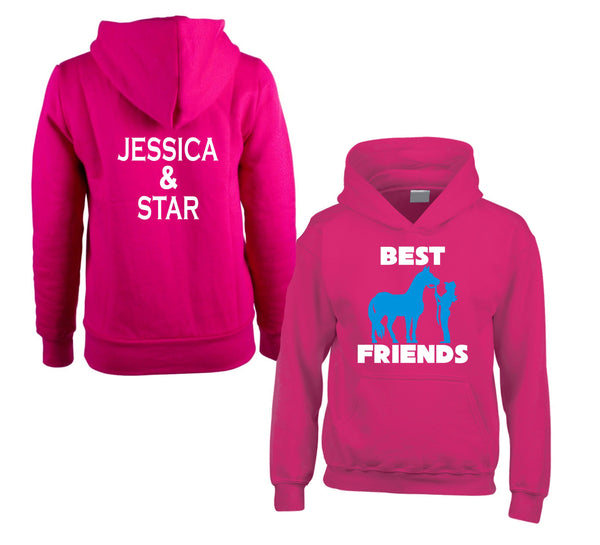 Personalised Best Friends Horsey Hoodie with 2 Names on Back