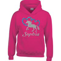 Sweat à capuche Horsey and Heart personnalisé avec imprimé scintillant scintillant 