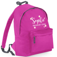Personalised Daisy Ditsy Backpack with Name and Class in White and Yellow Print