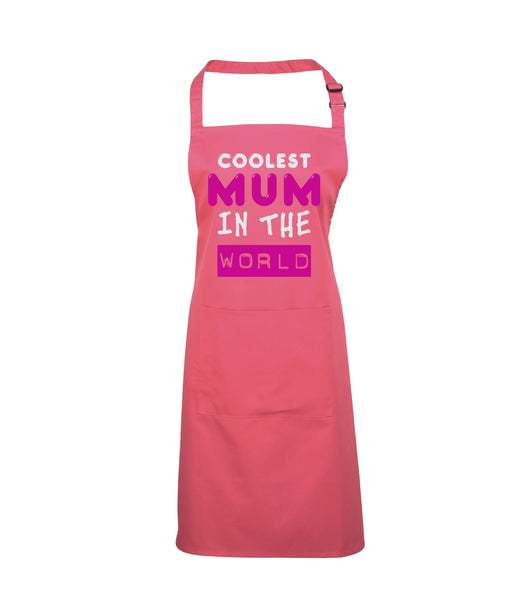 Tablier maman la plus cool du monde avec imprimé blanc et rose 