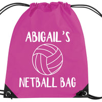 Personalised Netball Drawstring Bag with Name