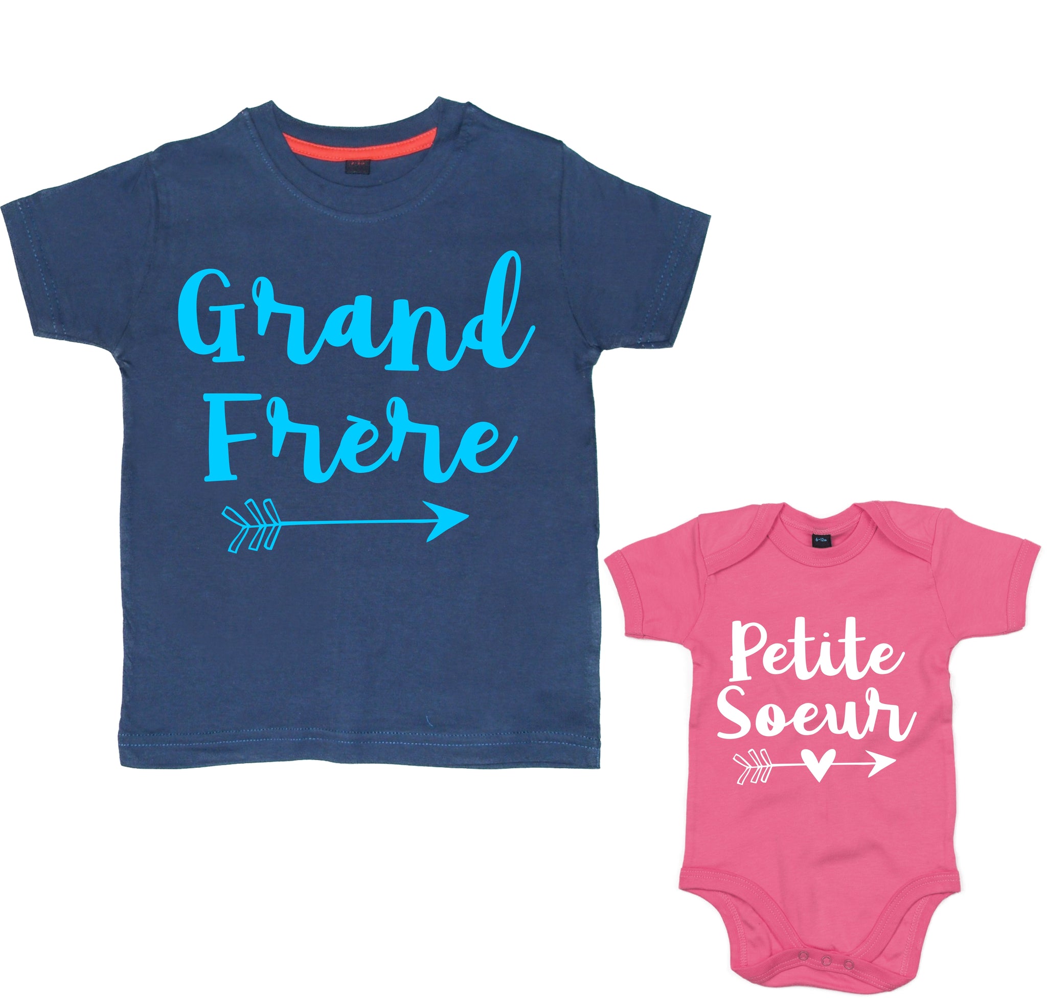 Arrow Grand Frère & Petite Soeur Navy T-shirt and Bubblegum Pink Baby Bodysuit