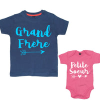 Arrow T-shirt Marine Grand Frère &amp; Petite Soeur et Body Bébé Rose Bubblegum