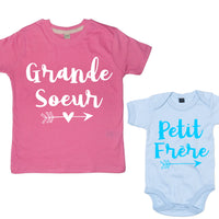 Arrow T-shirt Rose Bubbleum Grande Soeur &amp; Petit Frère et Body Bébé Bleu Ciel