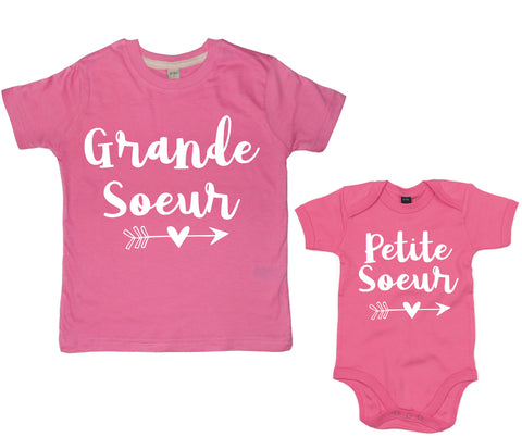 T-shirt Arrow Grande Soeur &amp; Petite Soeur Rose Bubbleum et Body Bébé Rose Bubblegum