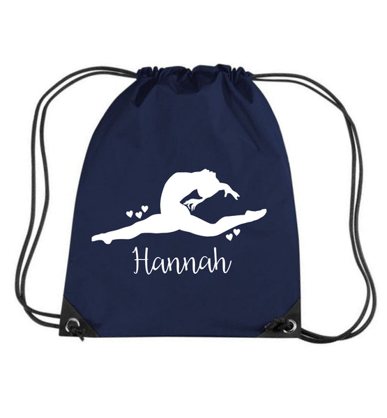 Personalised Gymnast and Name Drawstring Bag