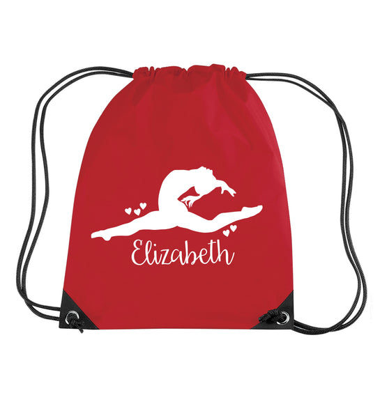 Personalised Gymnast and Name Drawstring Bag