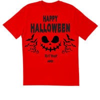 T-shirt rouge personnalisé Happy Halloween (D2) avec prénom pour enfant avec imprimé noir
