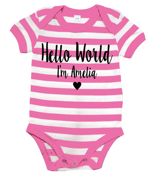 Personalised 'Hello World I'm...' Baby Bodysuit
