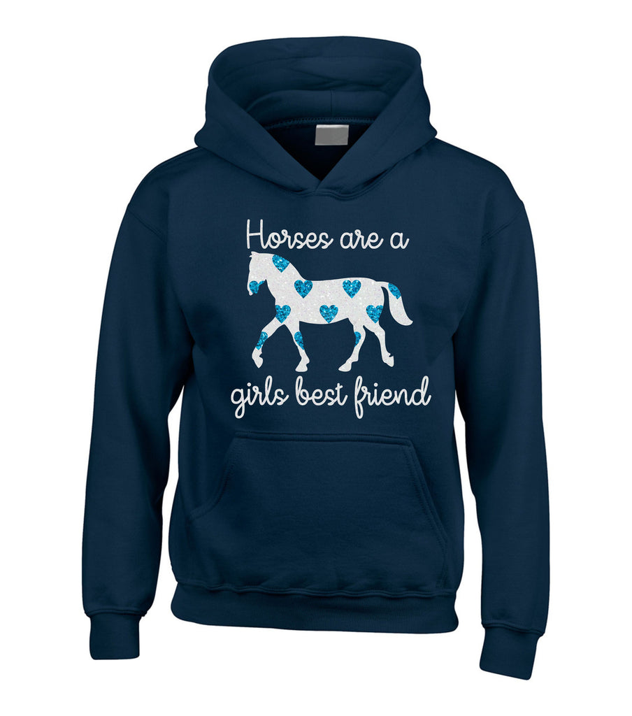 Horses Are A Girls Best Friend D2 Hoodie with Sparkling Blue Hearts Edward Sinclair Clothing