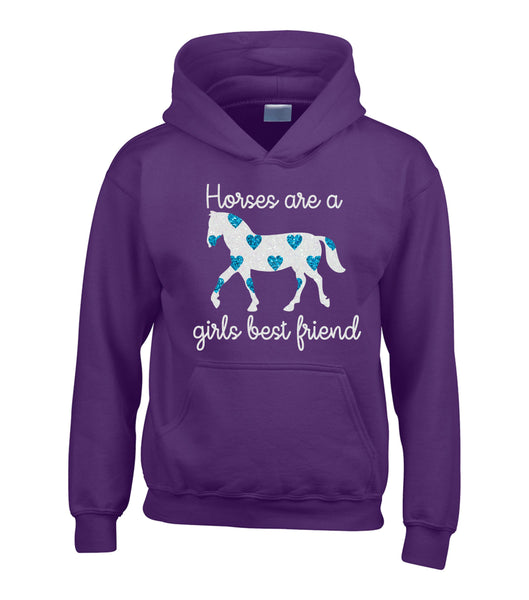 Horses Are A Girls Best Friend (D2) Hoodie with Sparkling Blue Hearts!