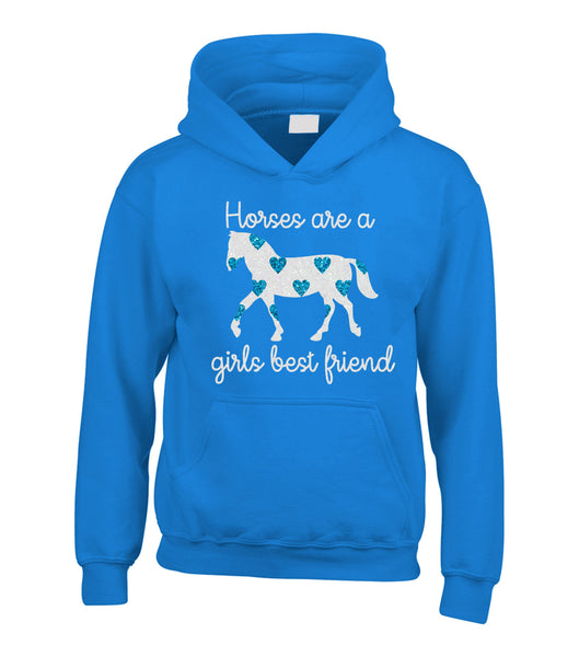 Horses Are A Girls Best Friend (D2) Hoodie with Sparkling Blue Hearts!