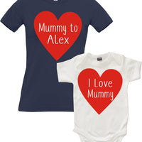 Ensemble t-shirt ajusté personnalisé 'Mummy To...' et body bébé 'I Love Mummy' 