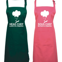 Head Chef & Sous Chef Matching Cooking & Baking Apron Gift Set