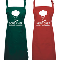 Head Chef & Sous Chef Matching Cooking & Baking Apron Gift Set