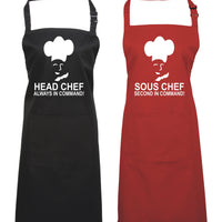 Head Chef & Sous Chef Matching Cooking & Baking Apron Gift Set