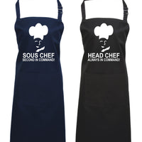 Head Chef & Sous Chef Matching Cooking & Baking Apron Gift Set