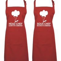 Head Chef & Sous Chef Matching Cooking & Baking Apron Gift Set
