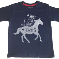 Just A Girl Who Loves Horses D2 T-shirt pour enfant avec imprimé argenté scintillant 