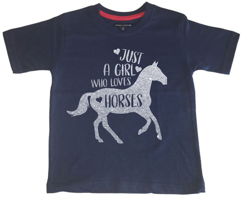Just A Girl Who Loves Horses D2 Children's T-Shirt with Sparkling Silver Print