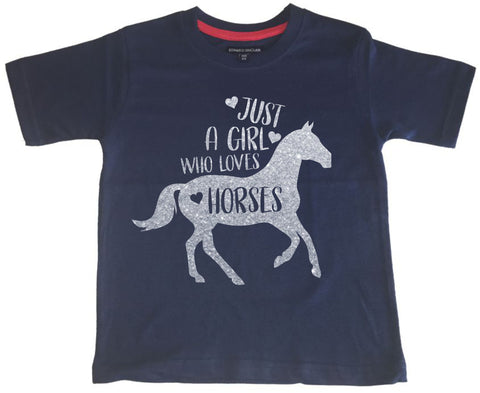 Just A Girl Who Loves Horses D2 T-shirt pour enfant avec imprimé argenté scintillant 