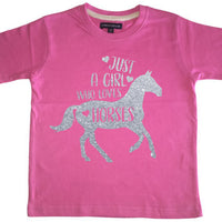 Just A Girl Who Loves Horses D2 T-shirt pour enfant avec imprimé argenté scintillant 