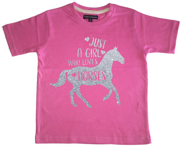 Just A Girl Who Loves Horses D2 T-shirt pour enfant avec imprimé argenté scintillant 