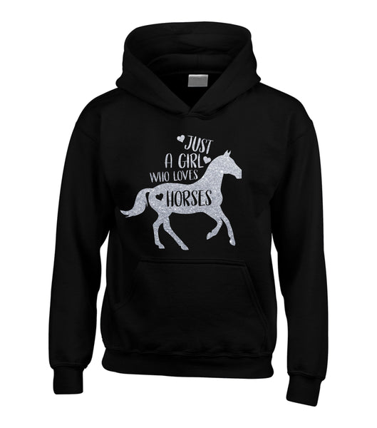 Just a Girl That Loves Horses D2 Hoodie with Sparkling Silver Glitter