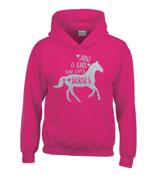 Just a Girl That Loves Horses D2 Hoodie with Sparkling Silver Glitter