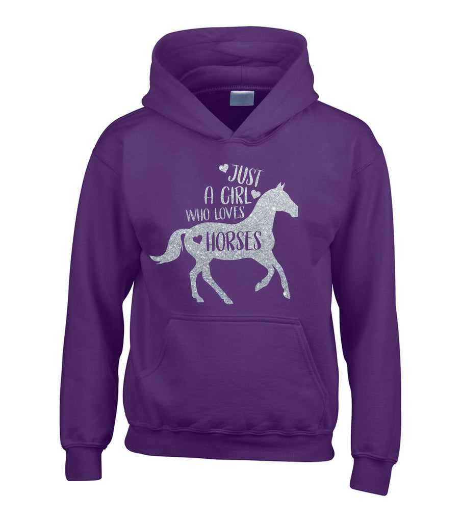 Just a Girl That Loves Horses D2 Hoodie with Sparkling Silver Glitter