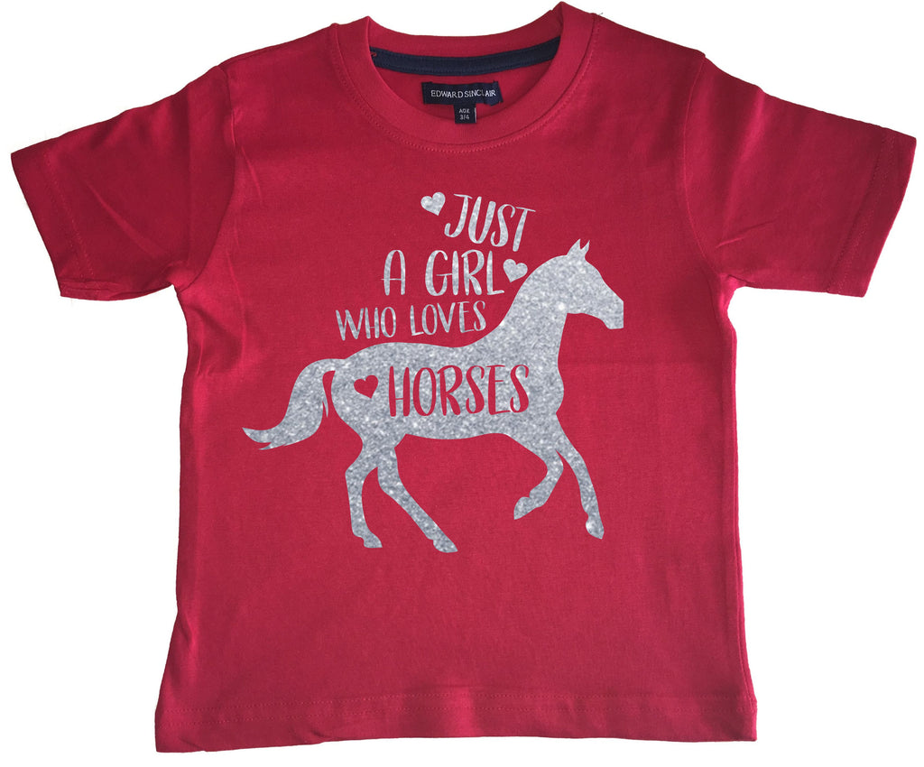 Just A Girl Who Loves Horses D2 T-shirt pour enfant avec imprimé argenté scintillant 