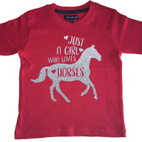 Just A Girl Who Loves Horses D2 T-shirt pour enfant avec imprimé argenté scintillant 