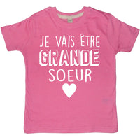 T-shirt Enfant Je Vais être Grande Soeur Rose Bubblegum