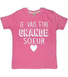 T-shirt Enfant Je Vais être Grande Soeur Rose Bubblegum