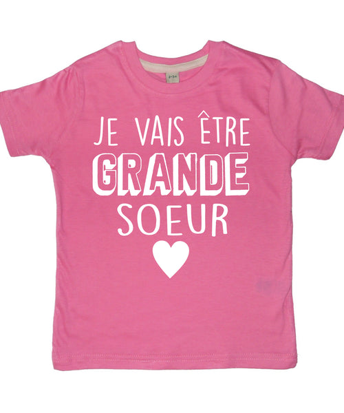 T-shirt Enfant Je Vais être Grande Soeur Rose Bubblegum