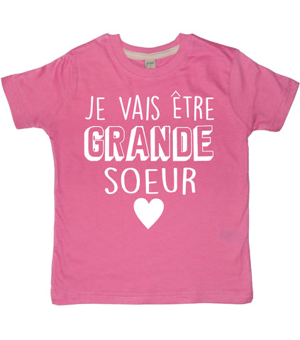 T-shirt Enfant Je Vais être Grande Soeur Rose Bubblegum