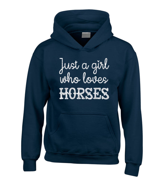 Sweat à capuche Just A Girl Who Loves Horses avec imprimé scintillant scintillant ! 