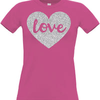Love Fitted Women's T-Shirt with sparkling silver print