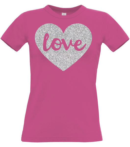 Love Fitted Women's T-Shirt with sparkling silver print