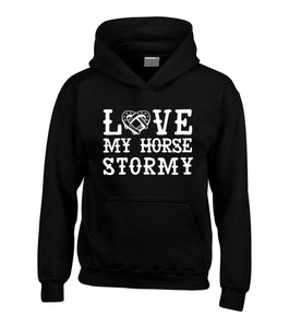 Personalised Love My Horse Hoodie with Horses Name