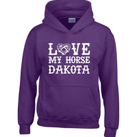 Sweat à capuche Love My Horse personnalisé avec le nom des chevaux 