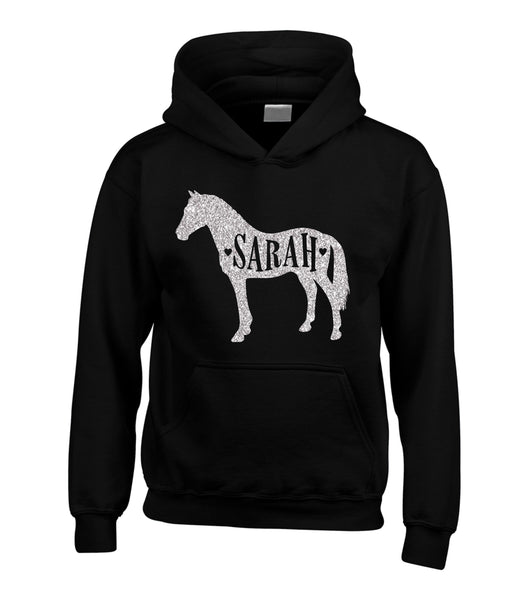 Personalised Name in Horse Hoodie with Sparkling Glitter Print