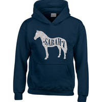 Personalised Name in Horse Hoodie with Sparkling Glitter Print
