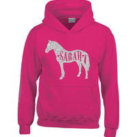 Personalised Name in Horse Hoodie with Sparkling Glitter Print
