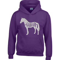 Personalised Name in Horse Hoodie with Sparkling Glitter Print