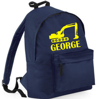 Personalised Digger Backpack with Yellow Print
