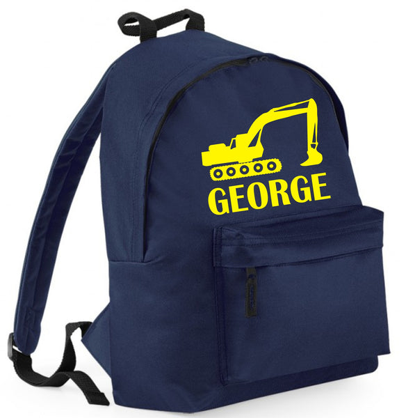 Personalised Digger Backpack with Yellow Print