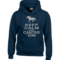 Keep Calm and Canter on Hoodie with Horse and Sparkling Silver Print